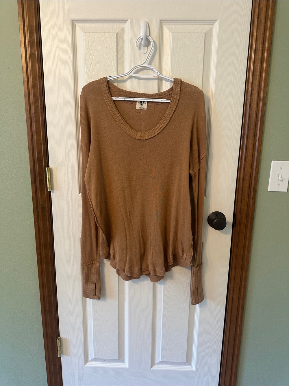 We The Free Scoop Neck Long-Sleeve Top in Camel Brown